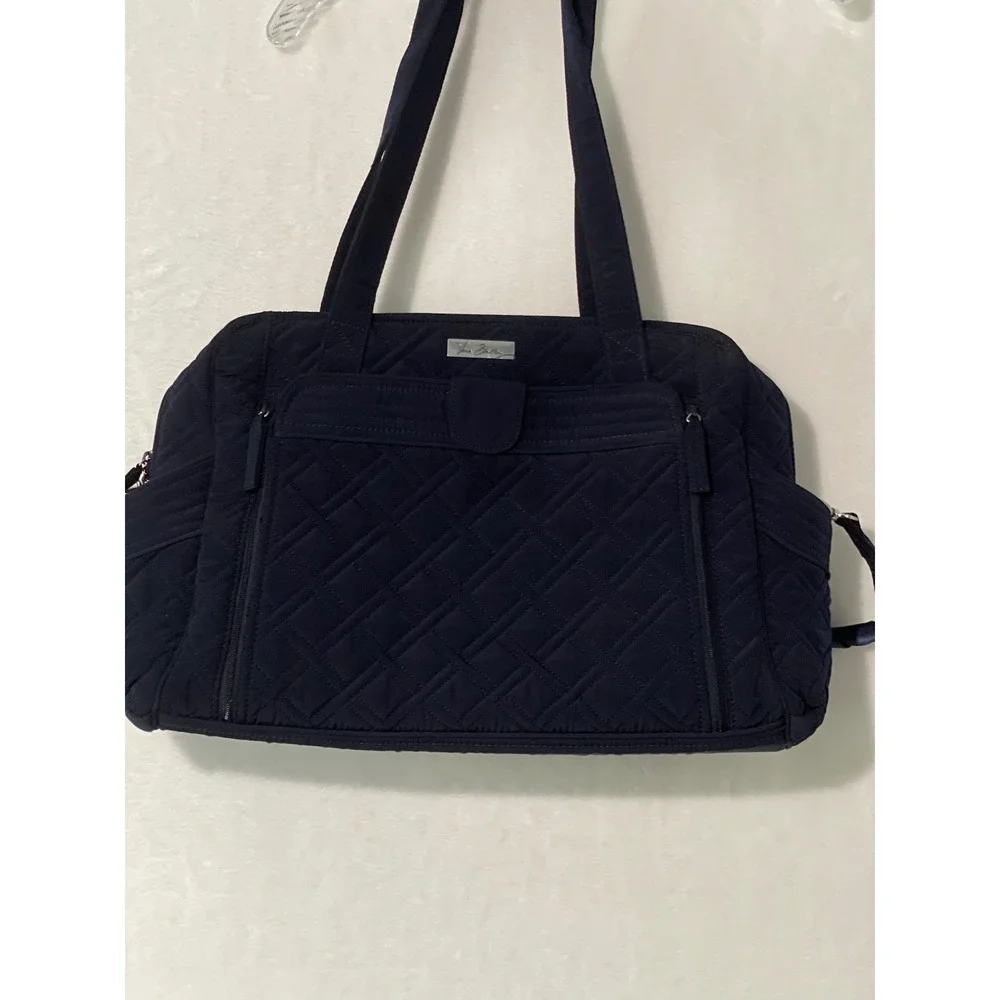 Vera Bradley Stroll Around Baby Bag Navy Blue Quilted Microfiber Diaper Bag EUC